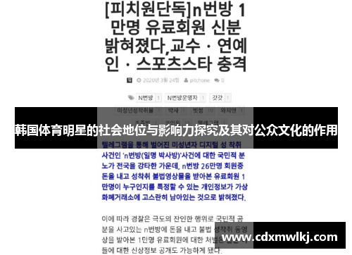 韩国体育明星的社会地位与影响力探究及其对公众文化的作用